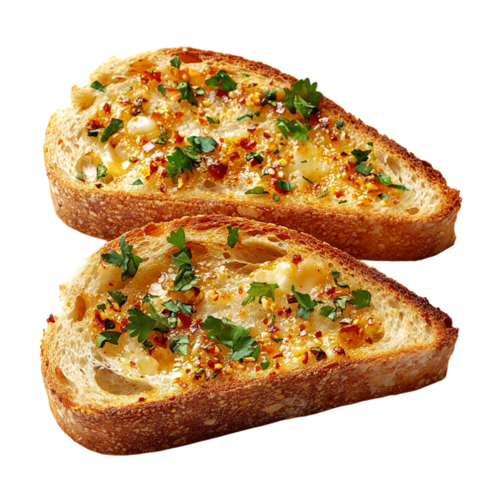 a two slices of bread with cheese and herbs png