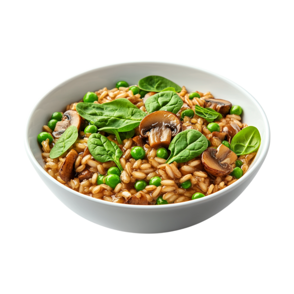 mushroom risotto with peas and spinach png