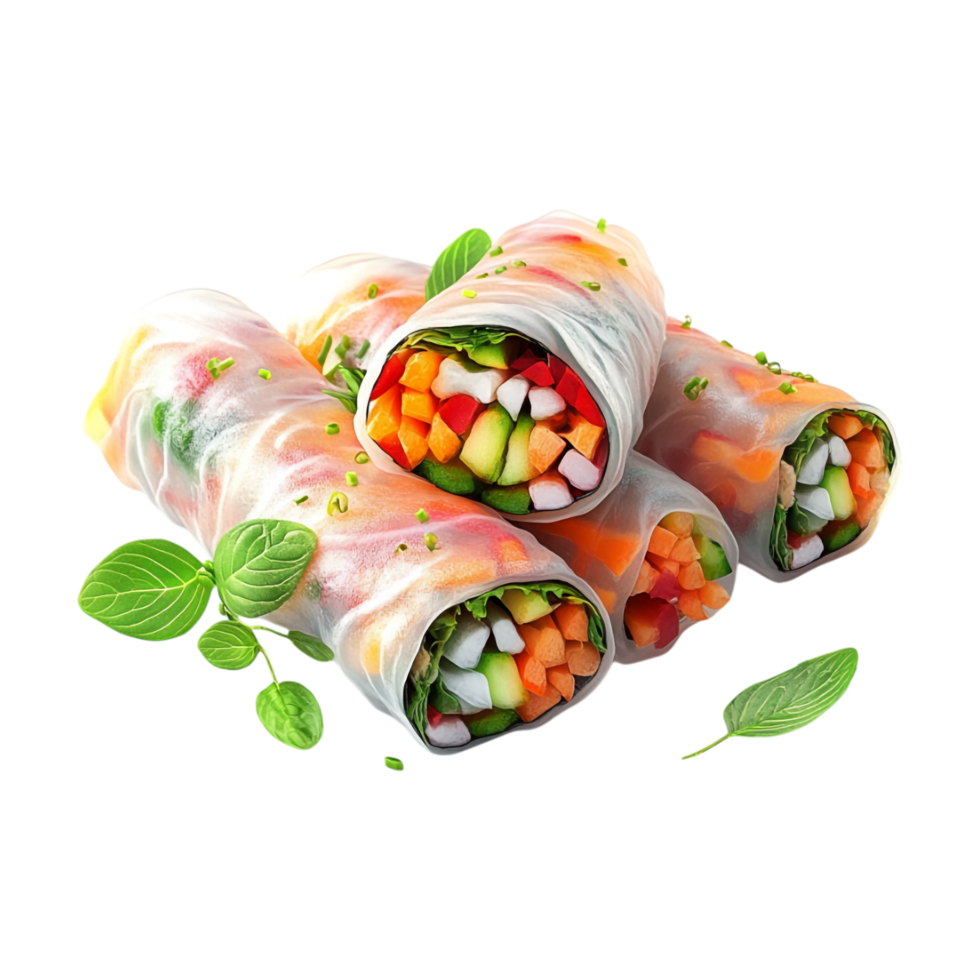 asian food roll with vegetables and herbs on it png