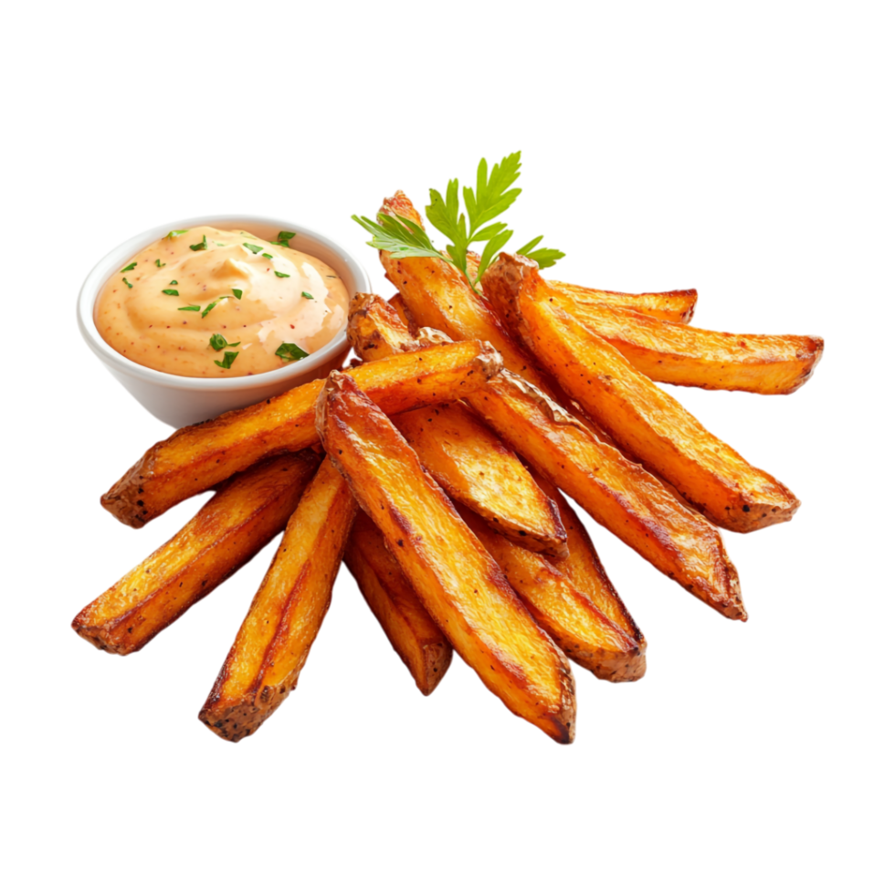 french fries with dipping sauce on a transparent background png