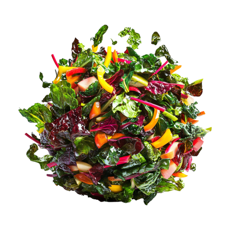 a salad with colorful vegetables on top of a transparent background png