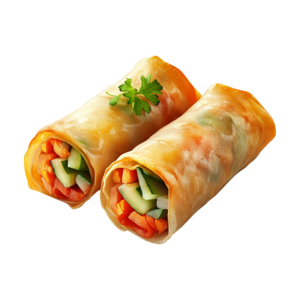 two vegetable spring rolls on a transparent background png