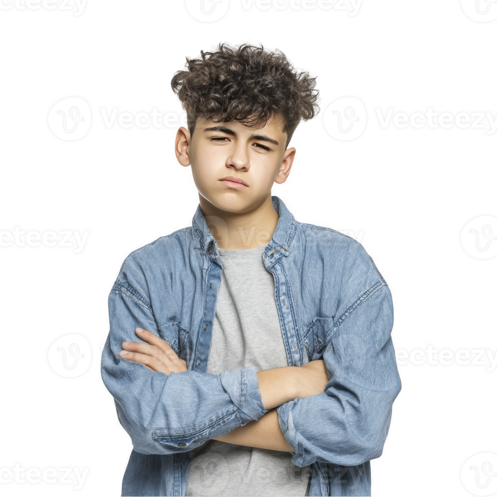 Smiling teen boy in blue striped shirt with casual hairstyle isolated on transparent background png