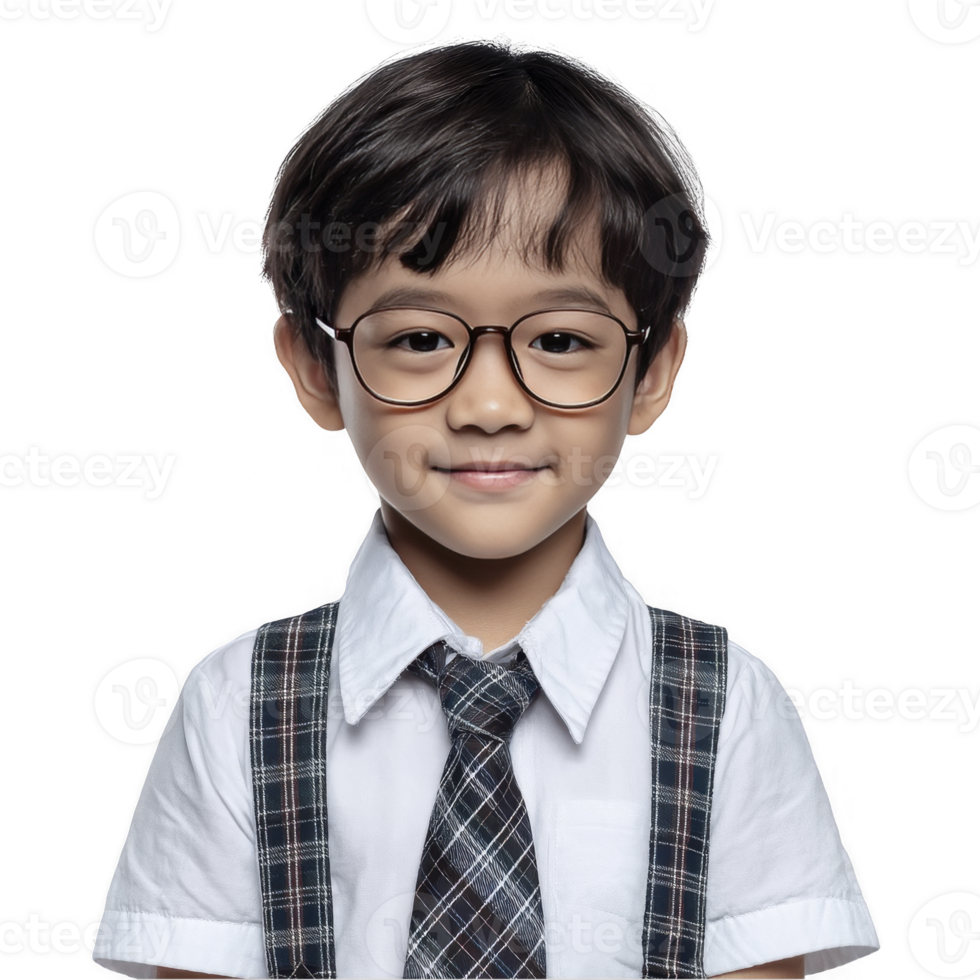 Happy little boy in suspenders and glasses smiling playfully isolated on transparent background png
