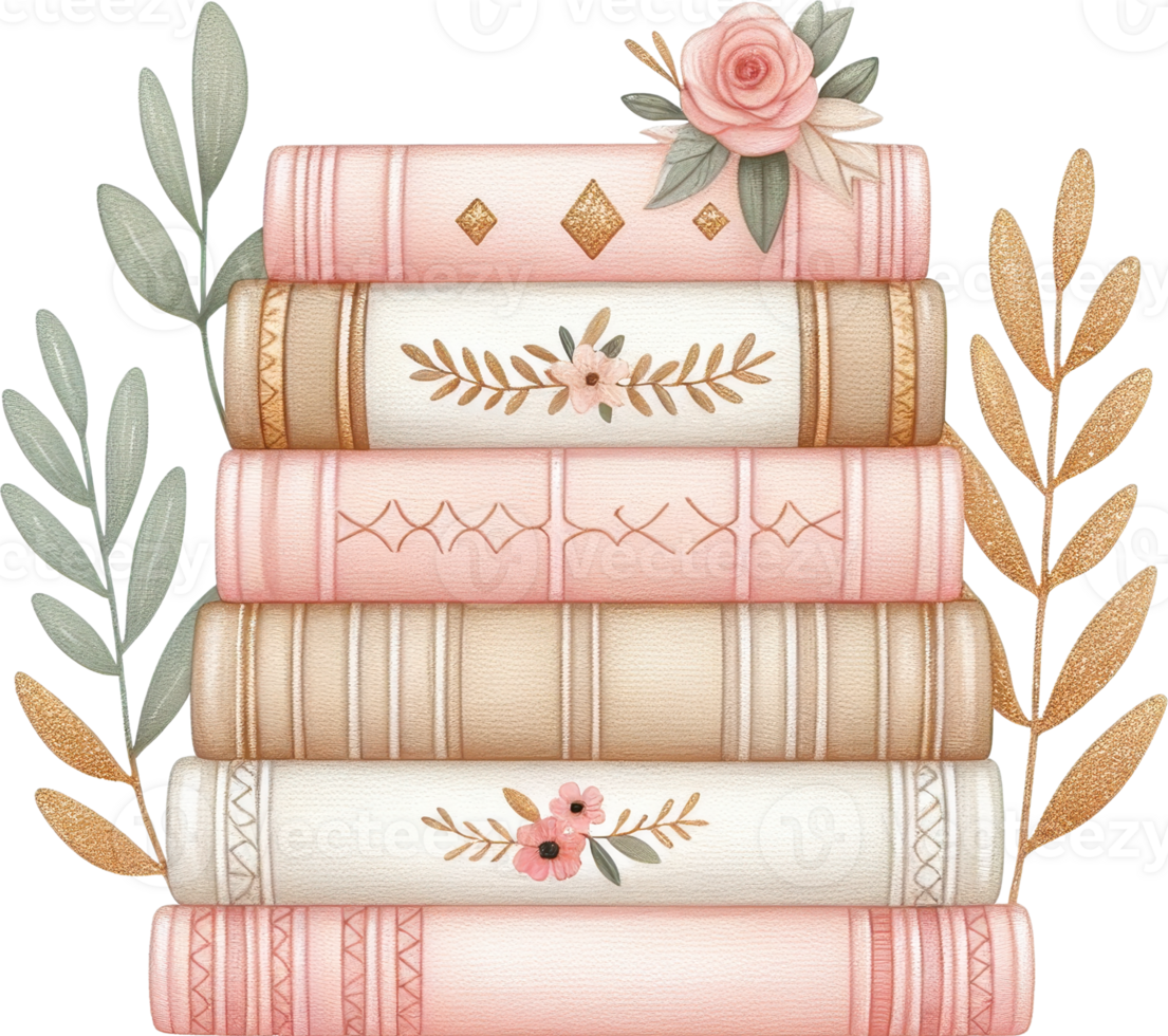 Coquette Girly autumn inspired stack of vintage style books png