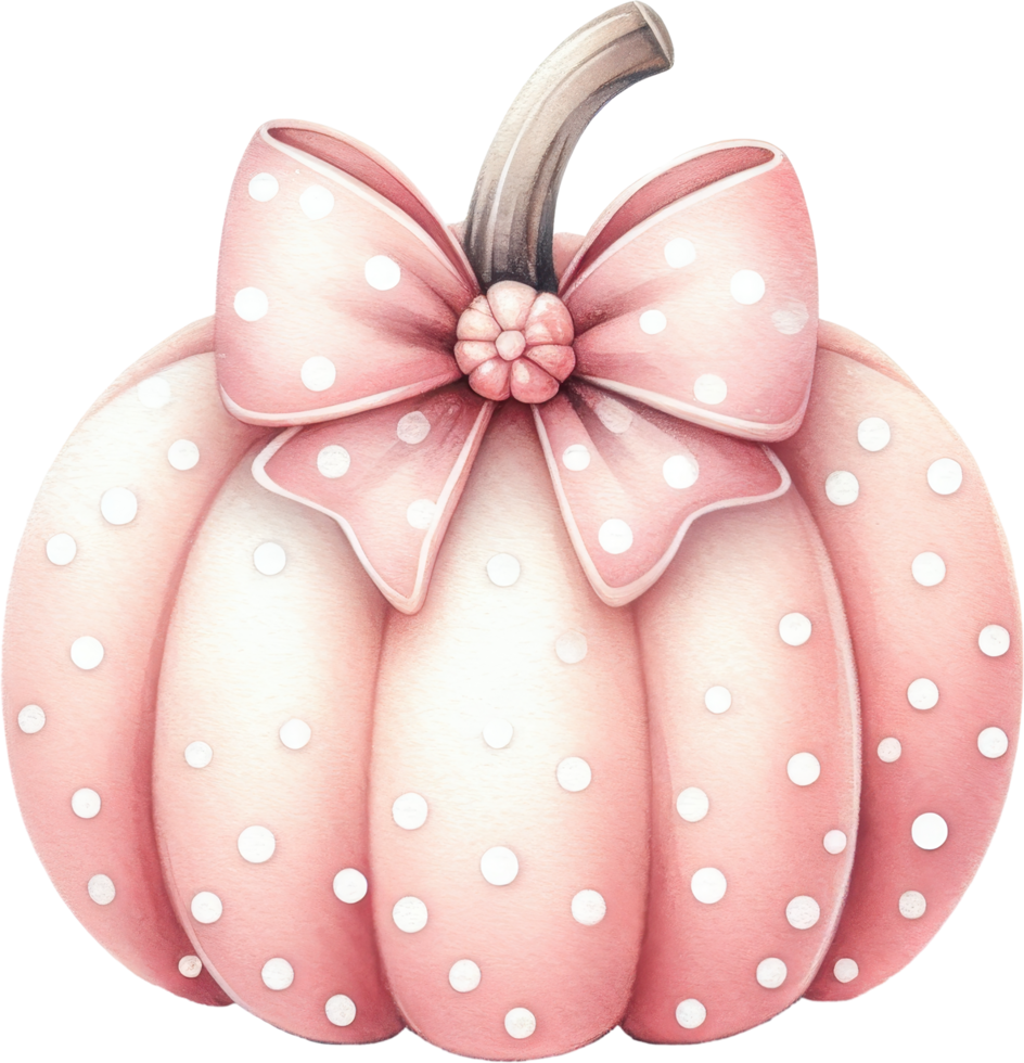 Coquette Whimsical pink pumpkin with polka dots and bow png