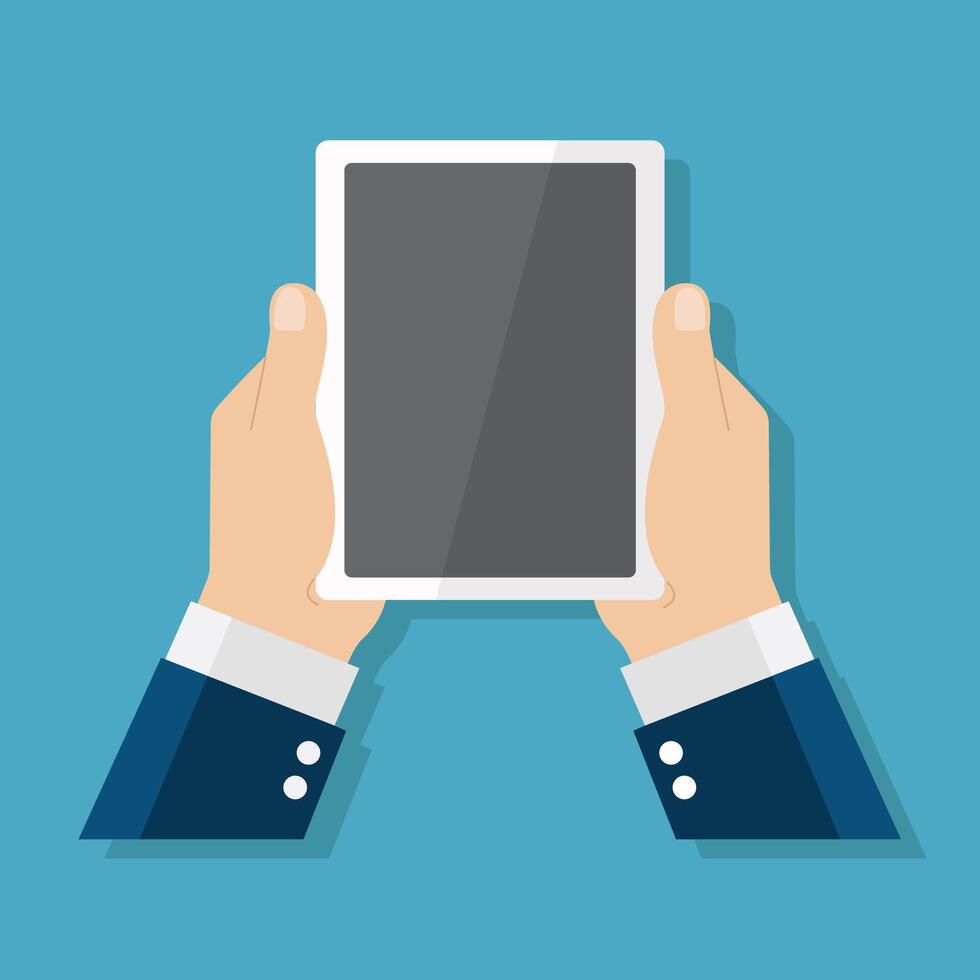 Two Hands Holding Tablet Flat Design vector