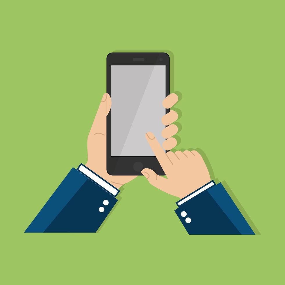 Two Hands Holding Smartphone Flat Design vector
