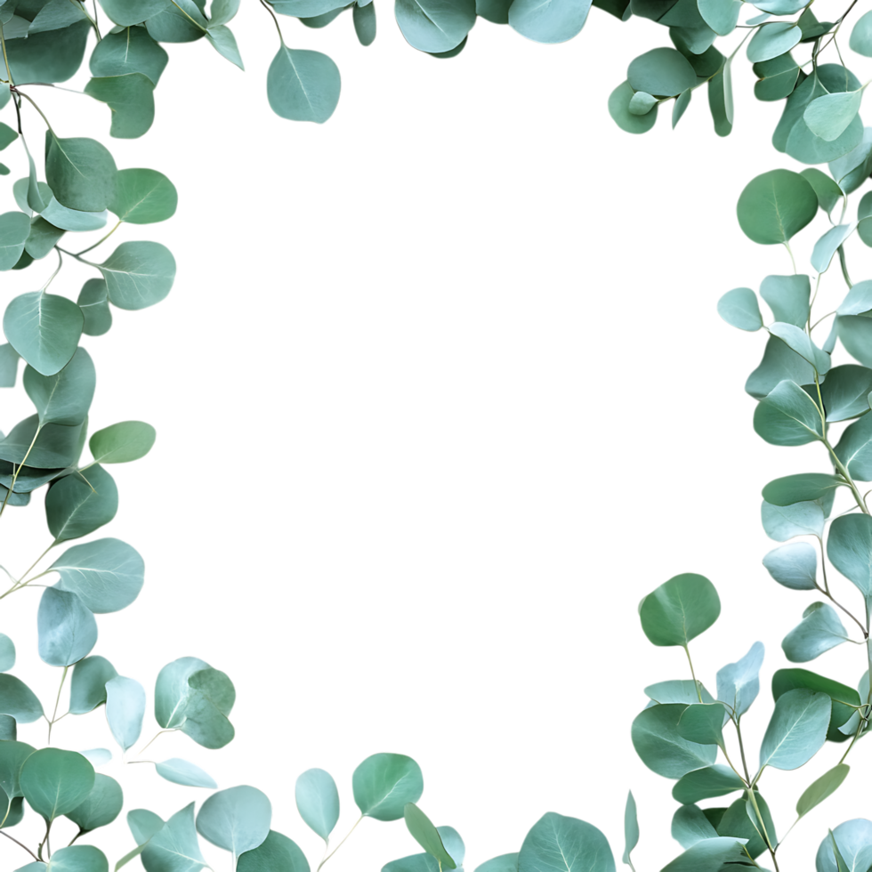 Eucalyptus Leaves Frame PNG Against Transparent Background for Greenery Border, Botanical Design, or Nature-Inspired Artwork