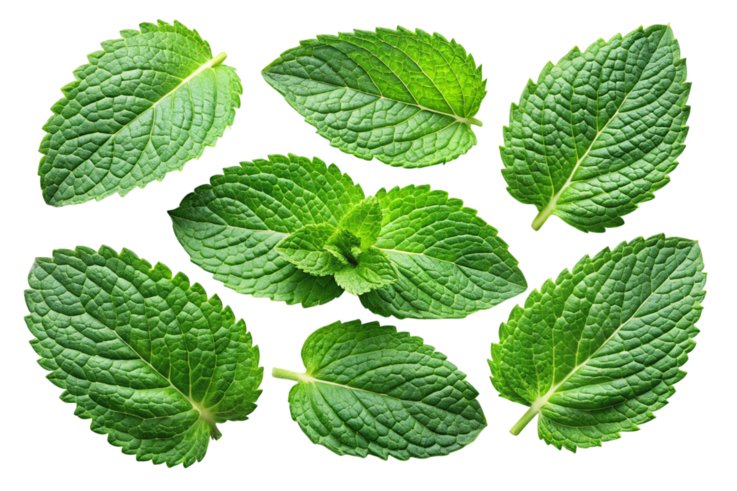 High resolution image of mint leaves with detailed texture, isolated on a clean Transparent Background for creative use png