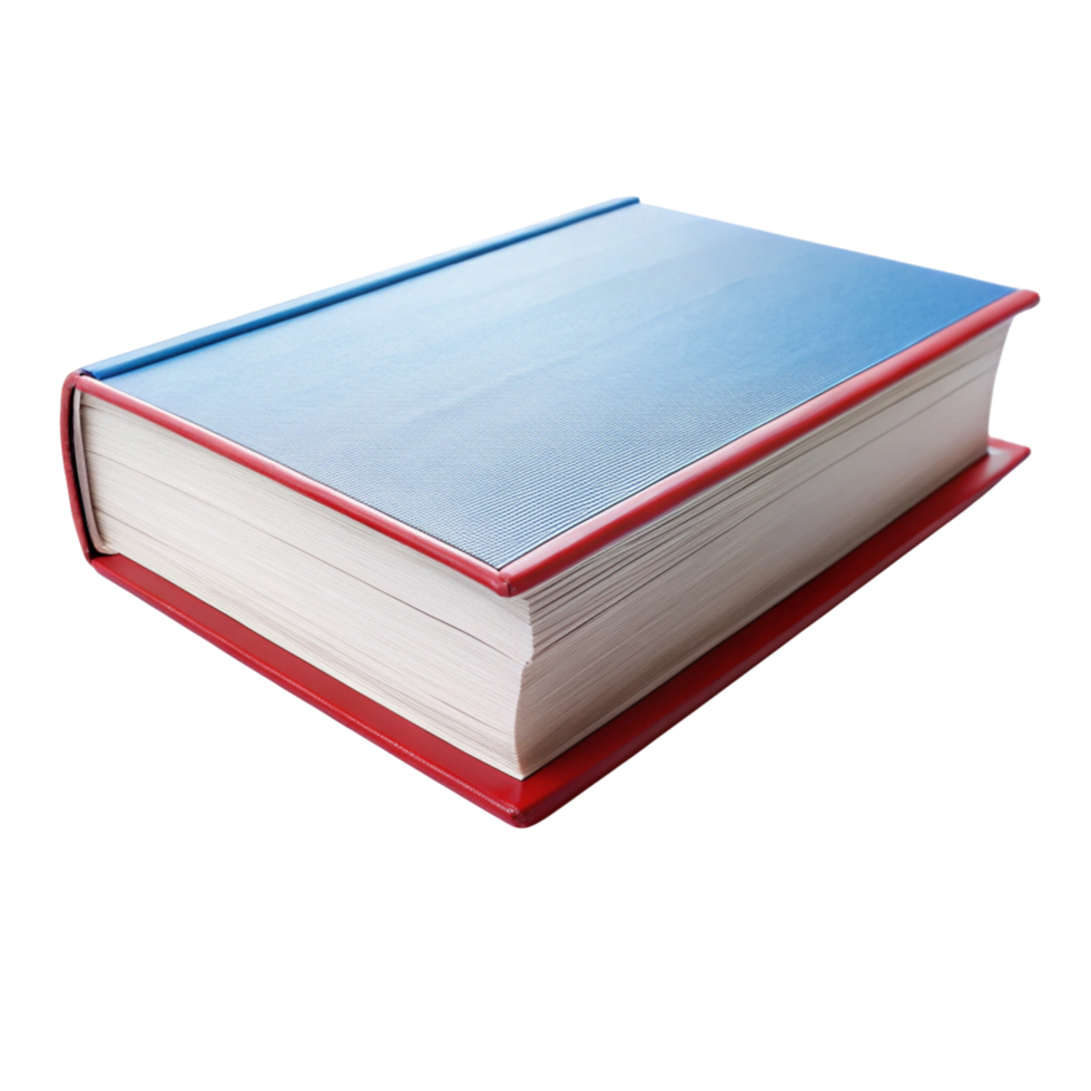 Closed hardcover book with blue and red covers, representing knowledge, study, and academic learning isolated on white png