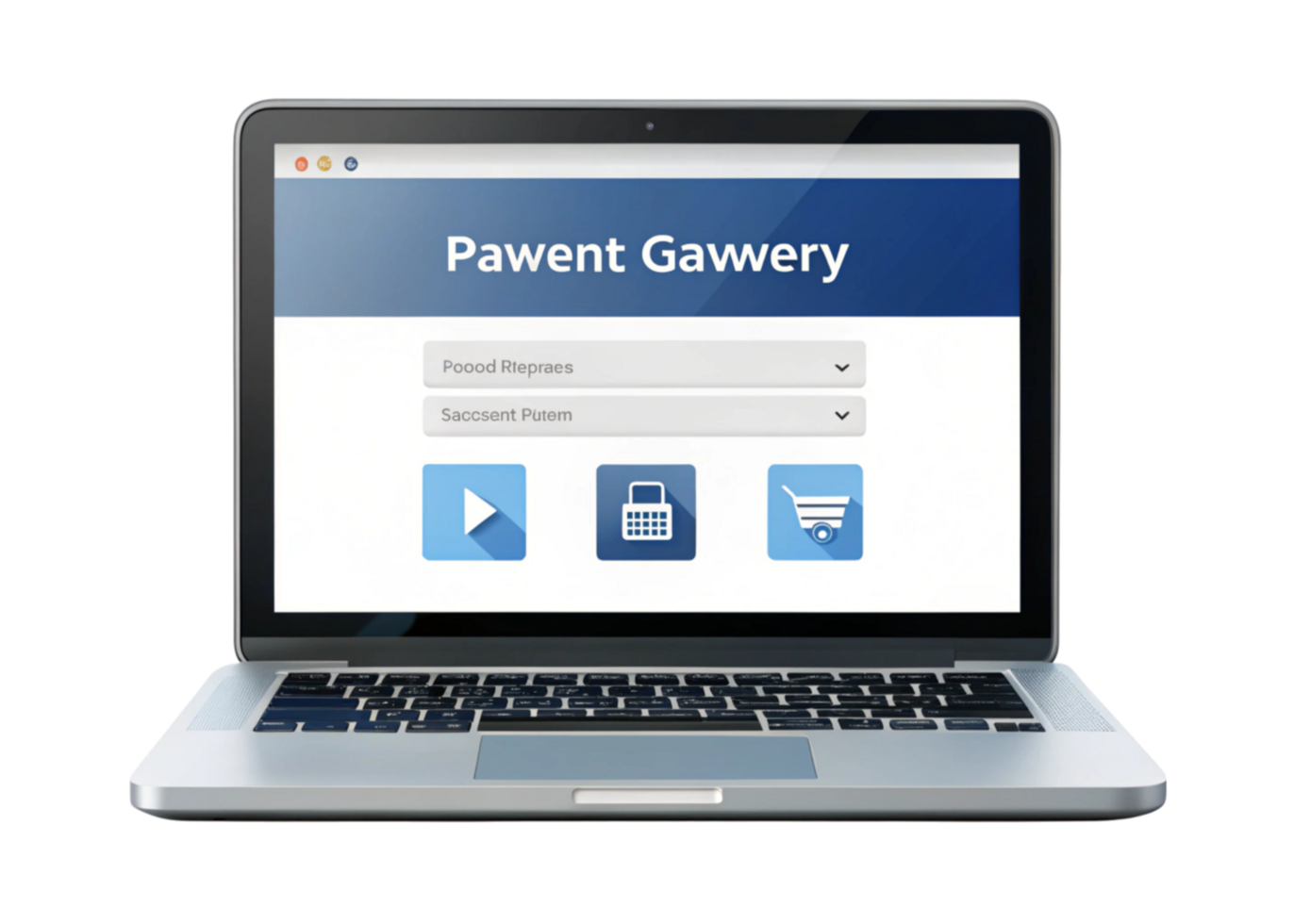 Online payment gateway interface on a laptop screen, showcasing secure transaction icons and a modern design png