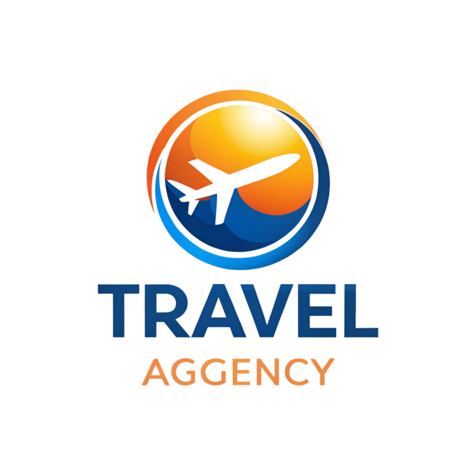 Travel agency branding logo showcasing an airplane in motion with dynamic swooshes and colorful design elements png
