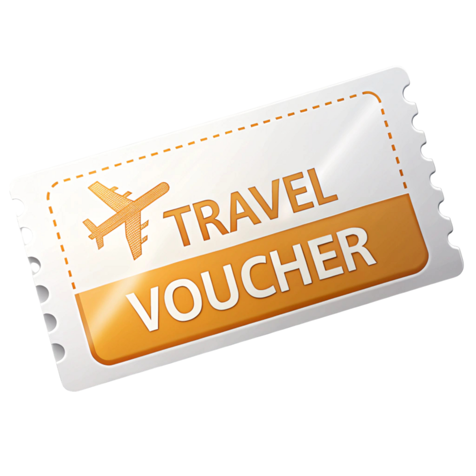 Simple travel voucher concept card showcasing an aviation theme with a clean, professional aesthetic png