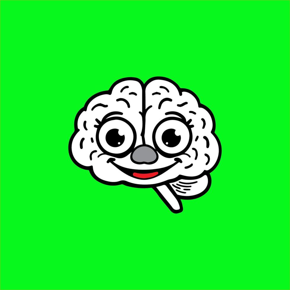 a cartoon brain with eyes and a smile on a green background vector