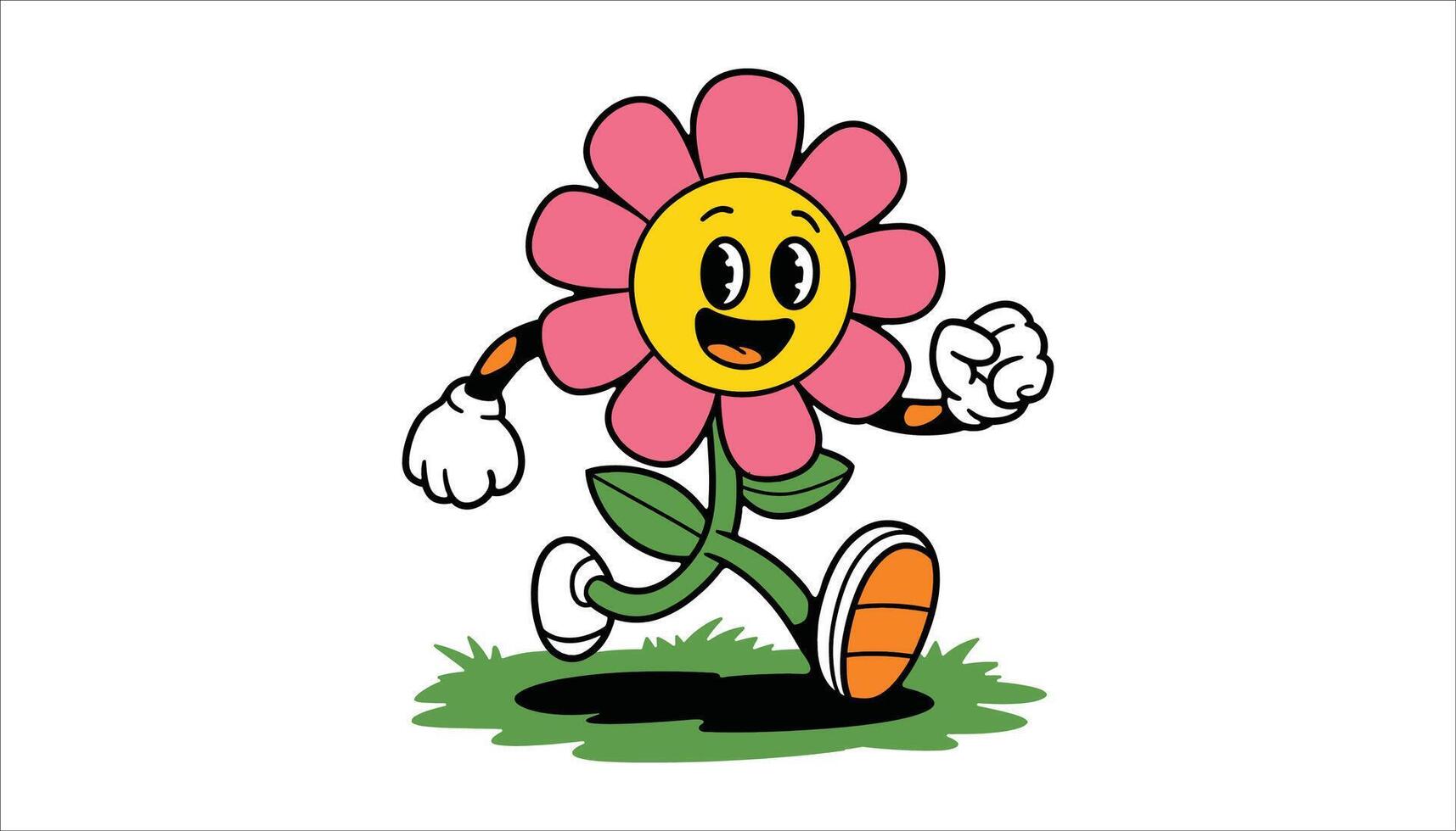 Animated flower character with arms and legs in motion vector