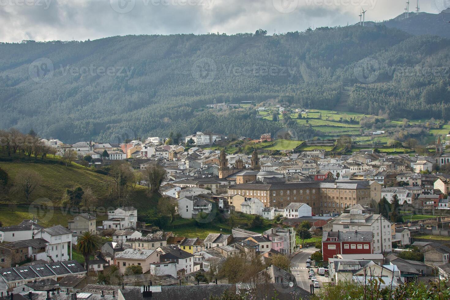 Mondonedo, Galicia, Spain, as seen from the Pazo de San Isidro, a wide scenic view. photo