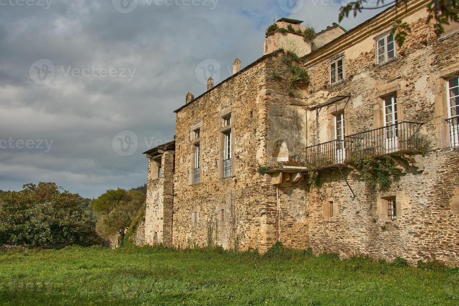 Stone facade of the Pazo de San Isidro in Mondonedo, Galicia, Spain, showcasing its architecture. photo