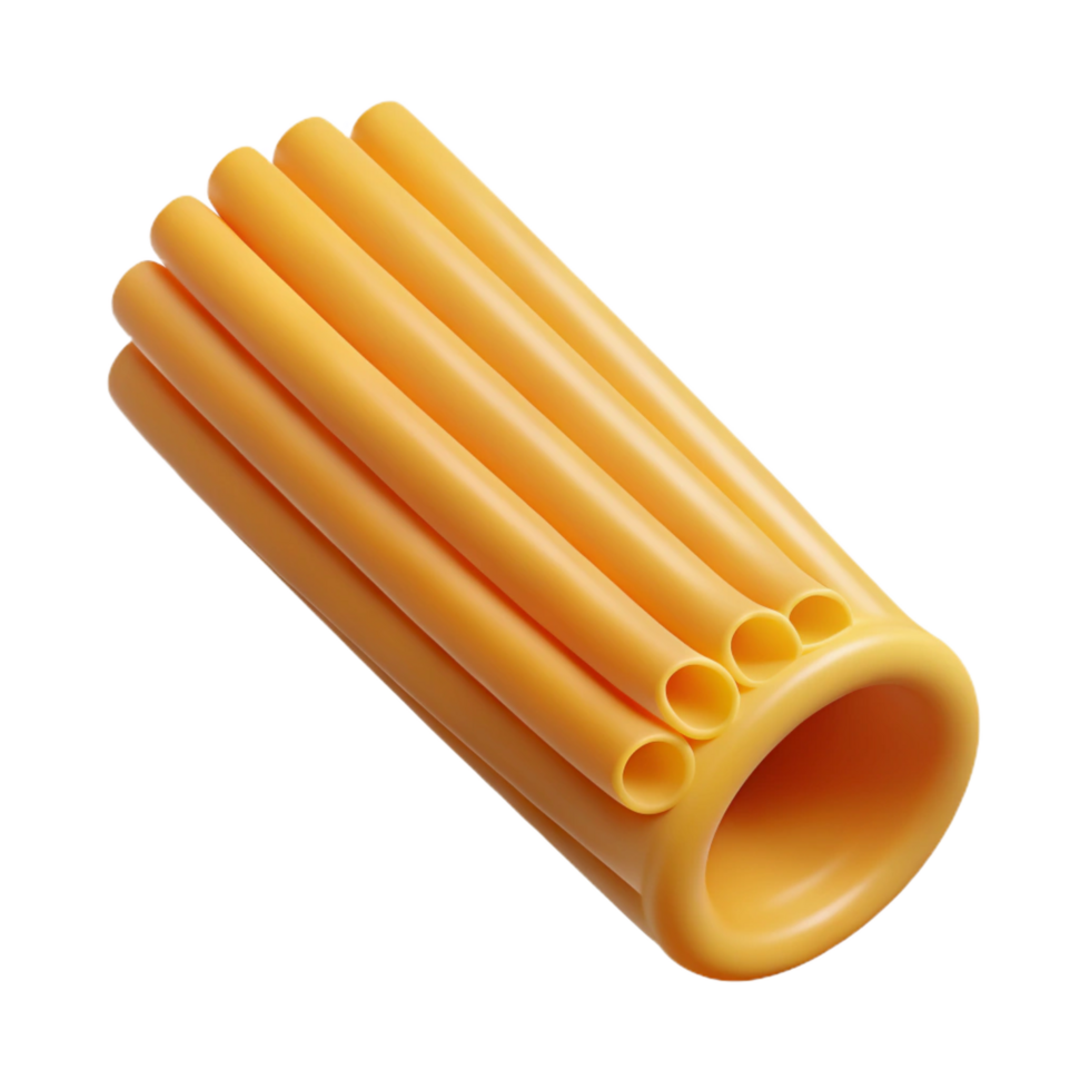 ethereal glorious Penne pasta tube, texturesurface, soft lighting, top-down view, detaileillustration, isolateon transparent background,high-resolution product photography top-tier png