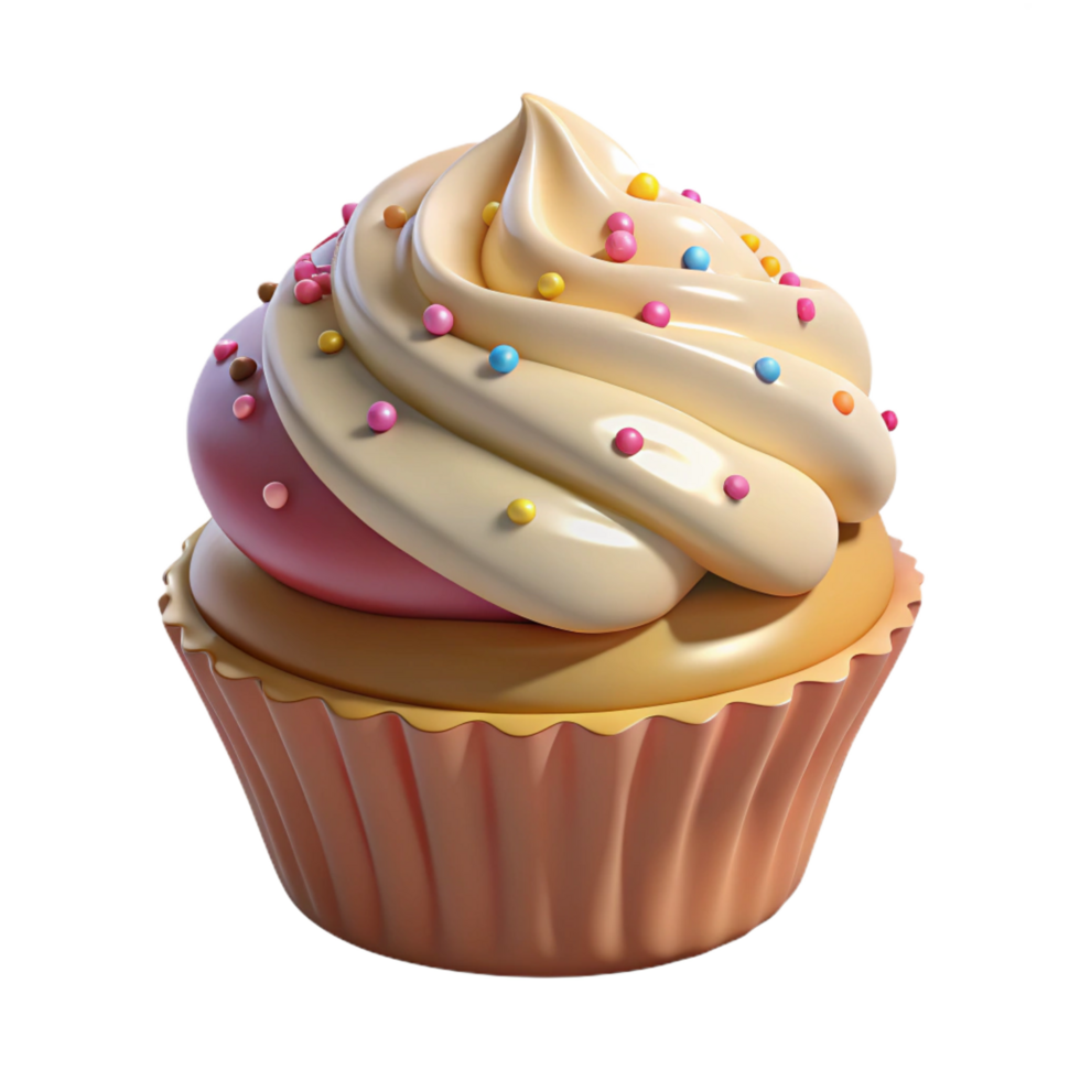 sumptuous industrial Cupcake with vanilla frosting ansprinkles, dramatic lighting, detaileillustration, isolateon transparent background,high-resolution product photography flawless png