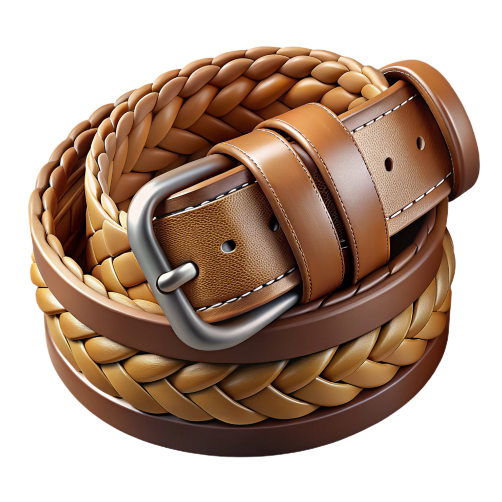 dramatic dazzling Leather belt with a braidedesign, contrasting stitching, distressefinish, dramatic lighting, with transparent background,high-resolution product photography authentic png