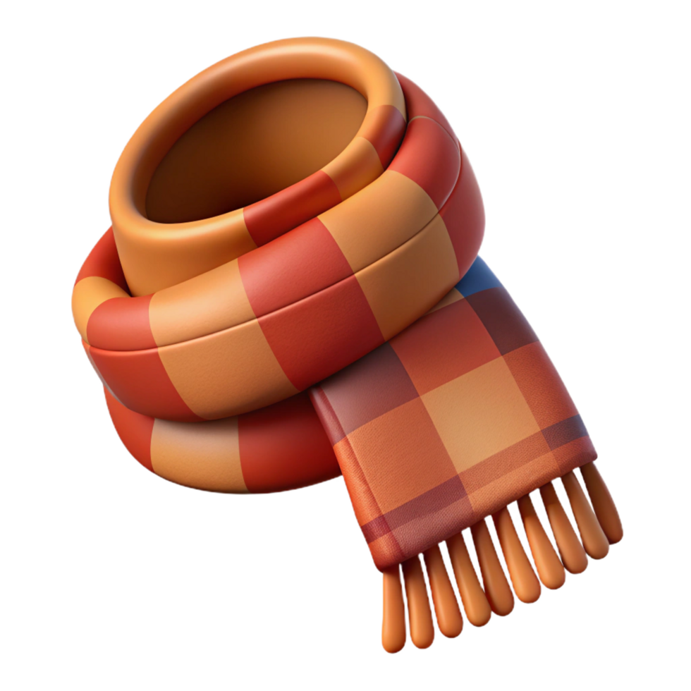 dramatic avant-garde Winter scarf with a plaipattern, fringeedges, warm wool blend, soft lighting, isolateon transparent background,high-resolution product photography precision png