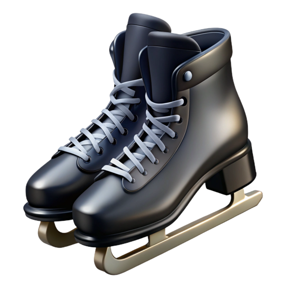 rare futuristic Pair of black ice skates, sharp blades, laceup, studio lighting, side view, minimalist style, isolateon transparent background,high-resolution product photography original png