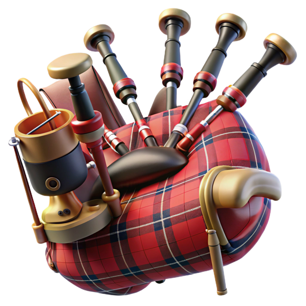 dreamy spectacular Set of bagpipes with tartan bag, chanter, andrones, soft lighting, isolateon transparent background,high-resolution product photography ultra HD png