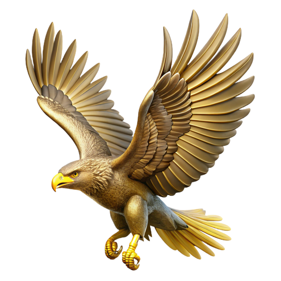 sumptuous distinctive Golden eagle in flight, wings fully extended, detailefeather movement, soft lighting, side view, isolateon transparent background,high-resolution product photography png