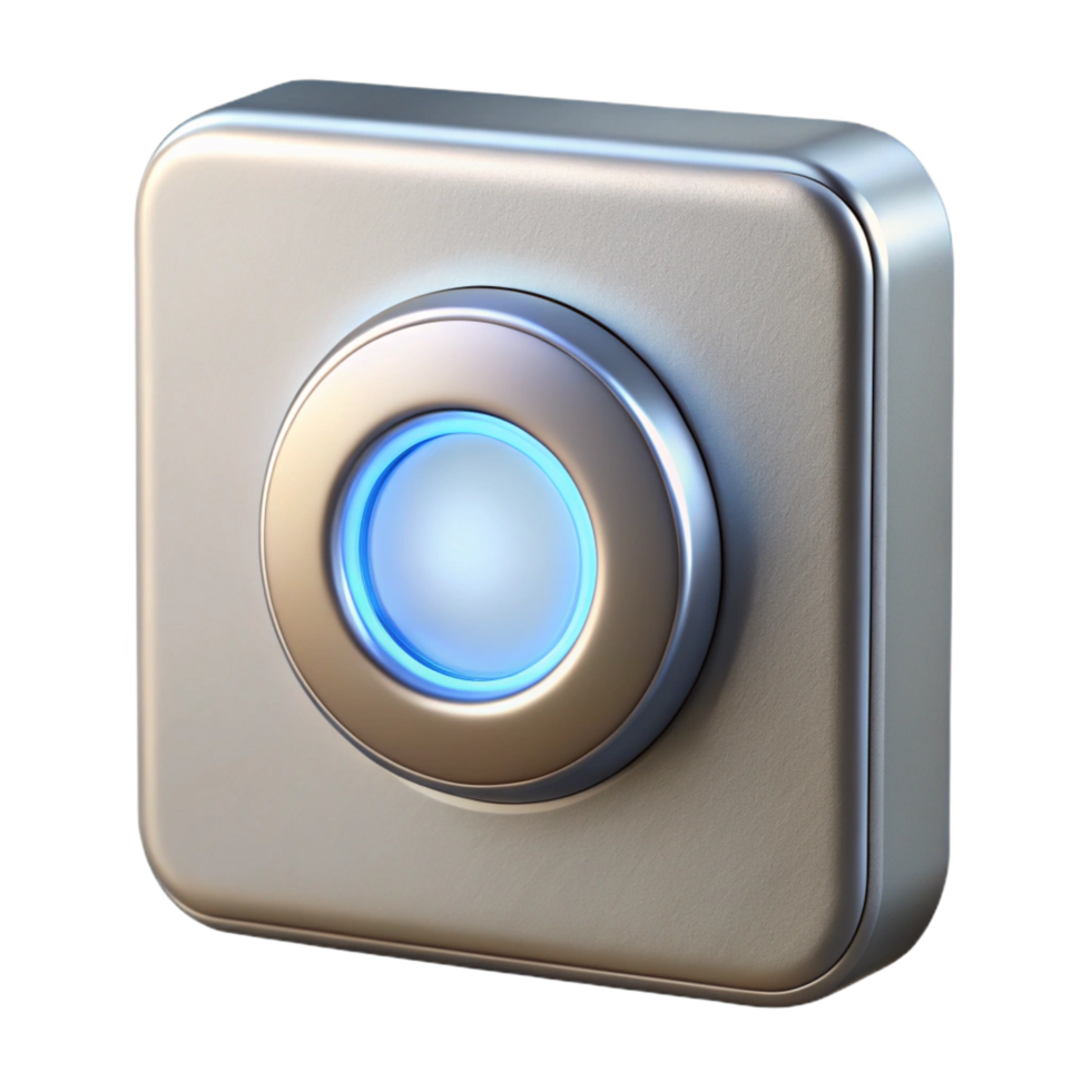 captivating signature Modern doorbell button, brushealuminum, illuminatering, soft lighting, top-down view, isolateon transparent background,high-resolution product photography png
