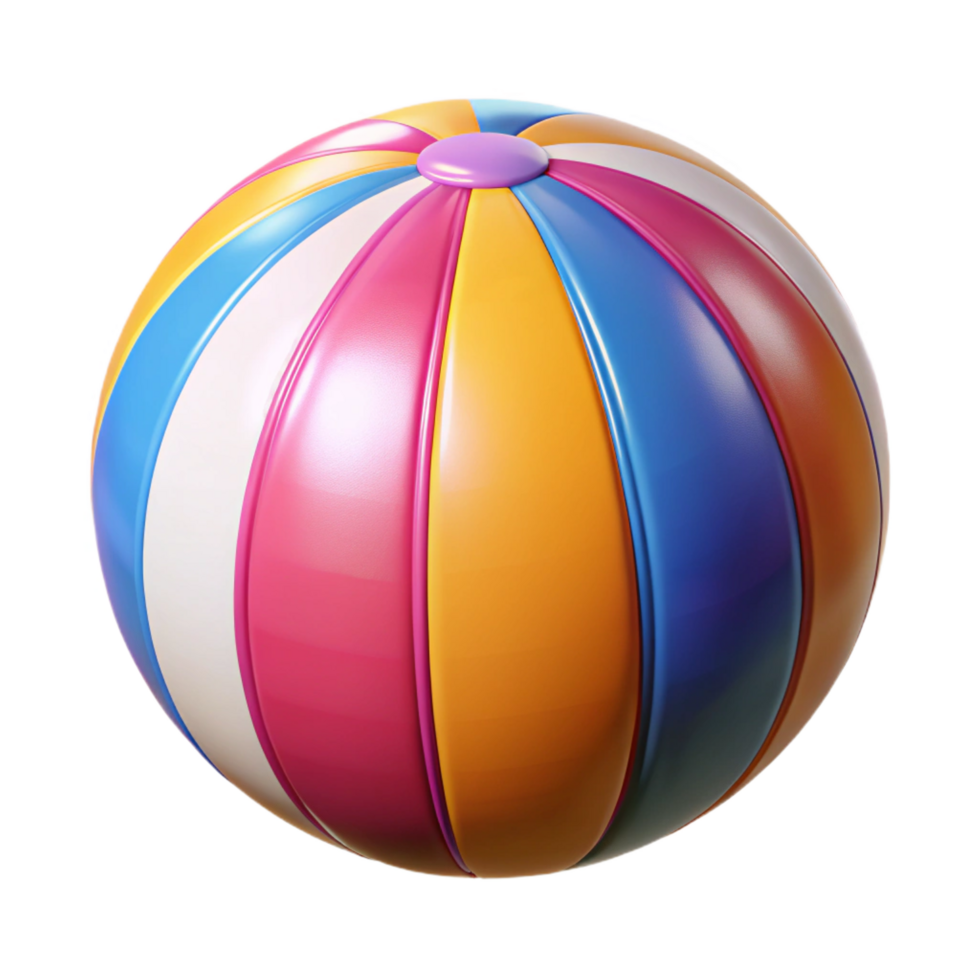 romantic breathtaking Inflatable beach ball, brightly colorestripes, slightly deflated, studio lighting, front view, isolateon transparent background,high-resolution product photography authentic png