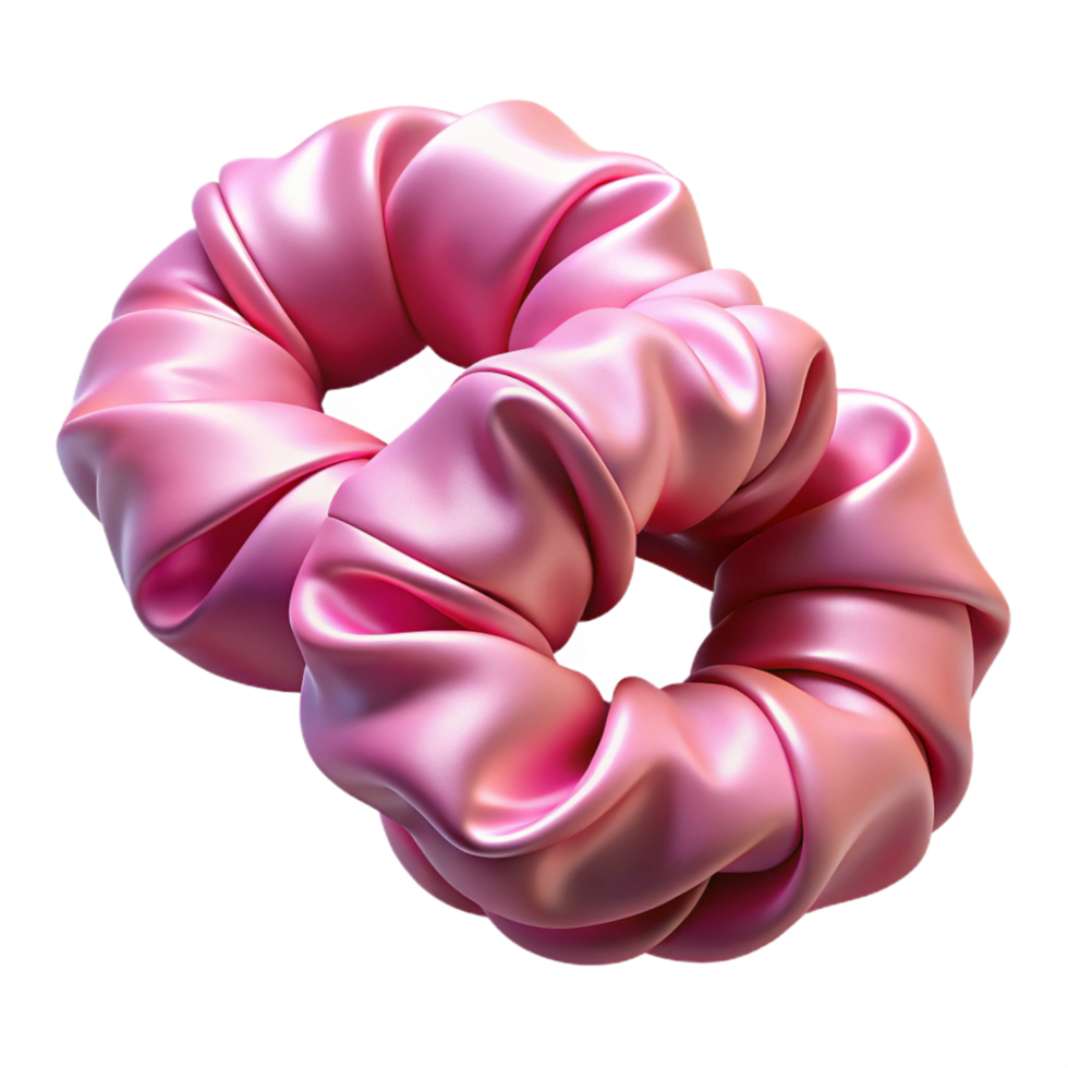 mesmerizing notable A pair of pink silk hair scrunchies, soft lighting, slightly bunched, smooth fabric, photorealistic, with transparent background,high-resolution product photography png