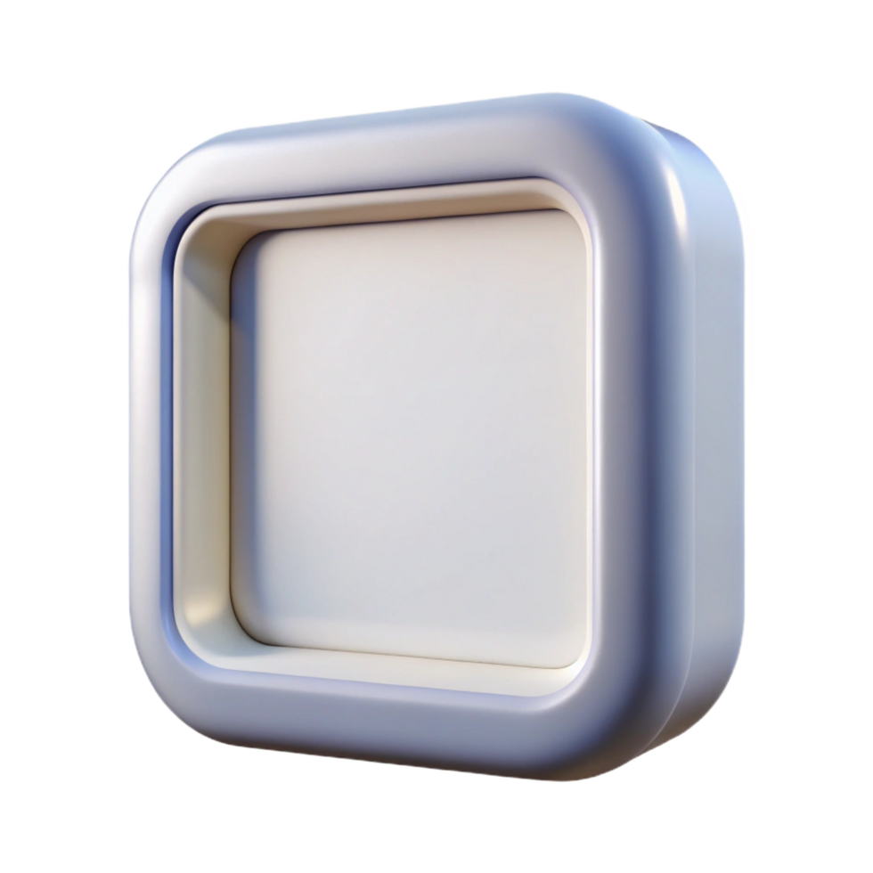 dynamic serene Square white plastic frame, smooth matte finish, slightly roundecorners, front view, soft lighting, isolateon transparent background,high-resolution product photography elite png