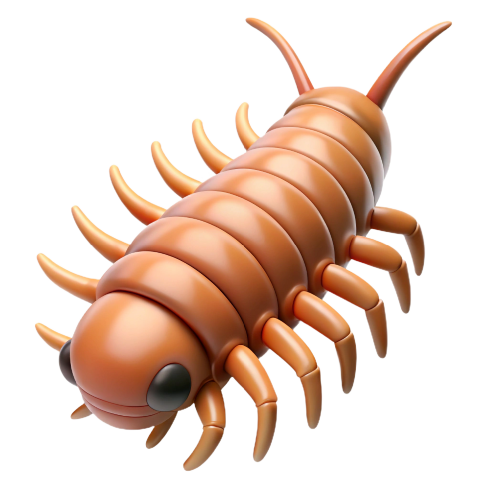 majestic energetic rustic Centipede with numerous legs, segmentebody, detailehead, soft lighting, front view, render, with transparent background,high-resolution product photography impeccable png