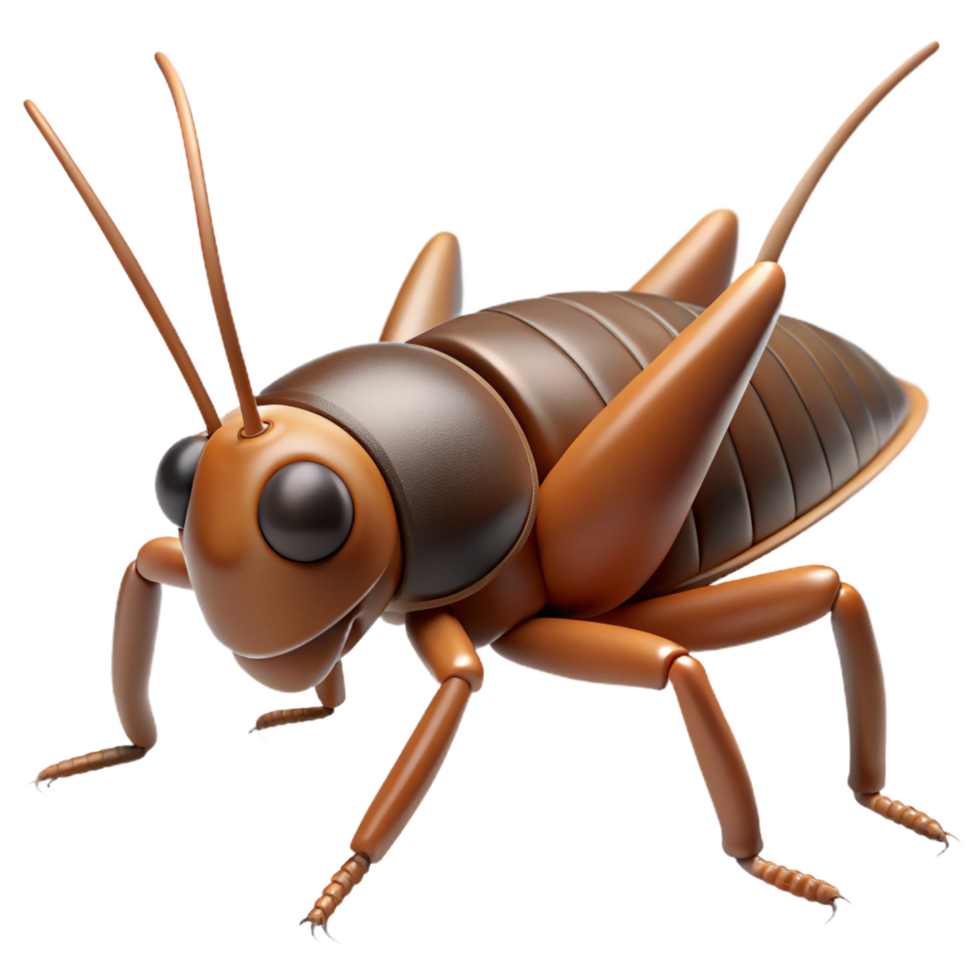 exceptional avant-garde Cricket with long antennae, brown body, texturelegs, dramatic lighting, side view, render, isolateon transparent background,high-resolution product photography premium png