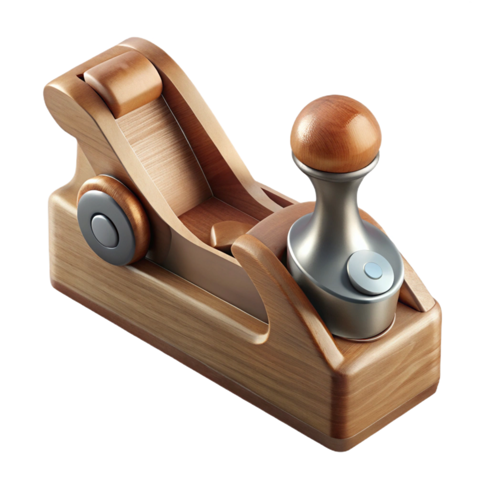 bolradiant A vintage hanplane with a wooden body ana metal blade, showing signs of wear, soft lighting, side view, isolateon transparent background,high-resolution product photography 4K png