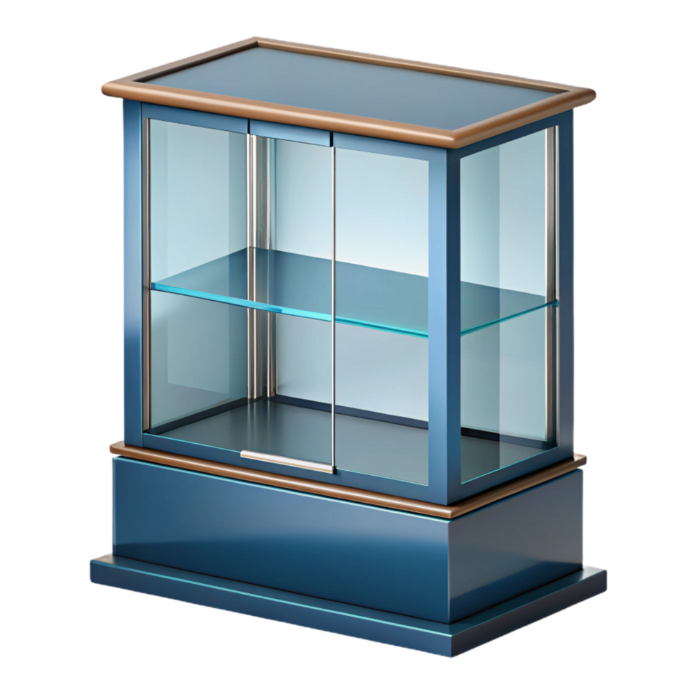 dynamic spectacular Glass display cabinet, mirroreback, adjustable shelves, studio lighting, front view, isolateon transparent background,high-resolution product photography authentic png