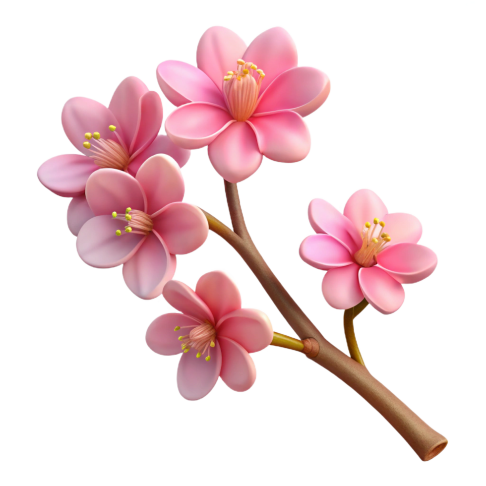 beautiful passionate vintage Single branch of cherry blossoms with multiple pink flowers, detailebark anbuds, soft lighting, isolateon transparent background,high-resolution product photography 4K png