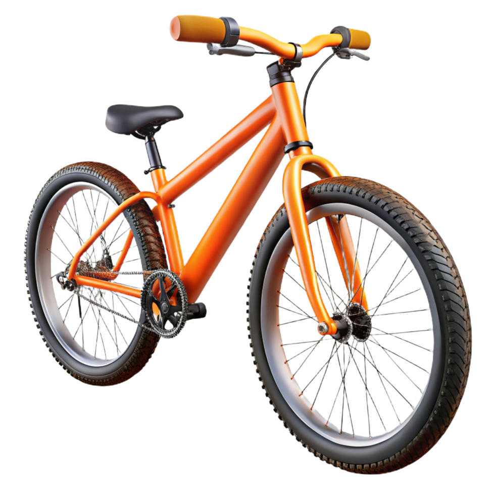 notable bohemian Brannew mountain bike, vibrant orange frame, knobby tires, matte finish, studio lighting, side view, isolateon transparent background,high-resolution product photography professional png