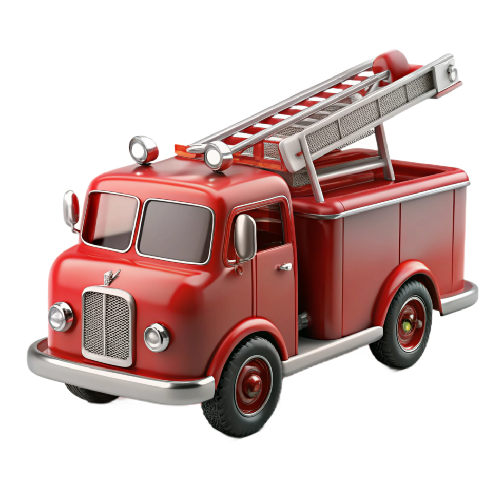 acclaimeurban Classic refiretruck with extendeladder, detailechrome accents, glossy finish, soft lighting, isolateon transparent background,high-resolution product photography 8K png