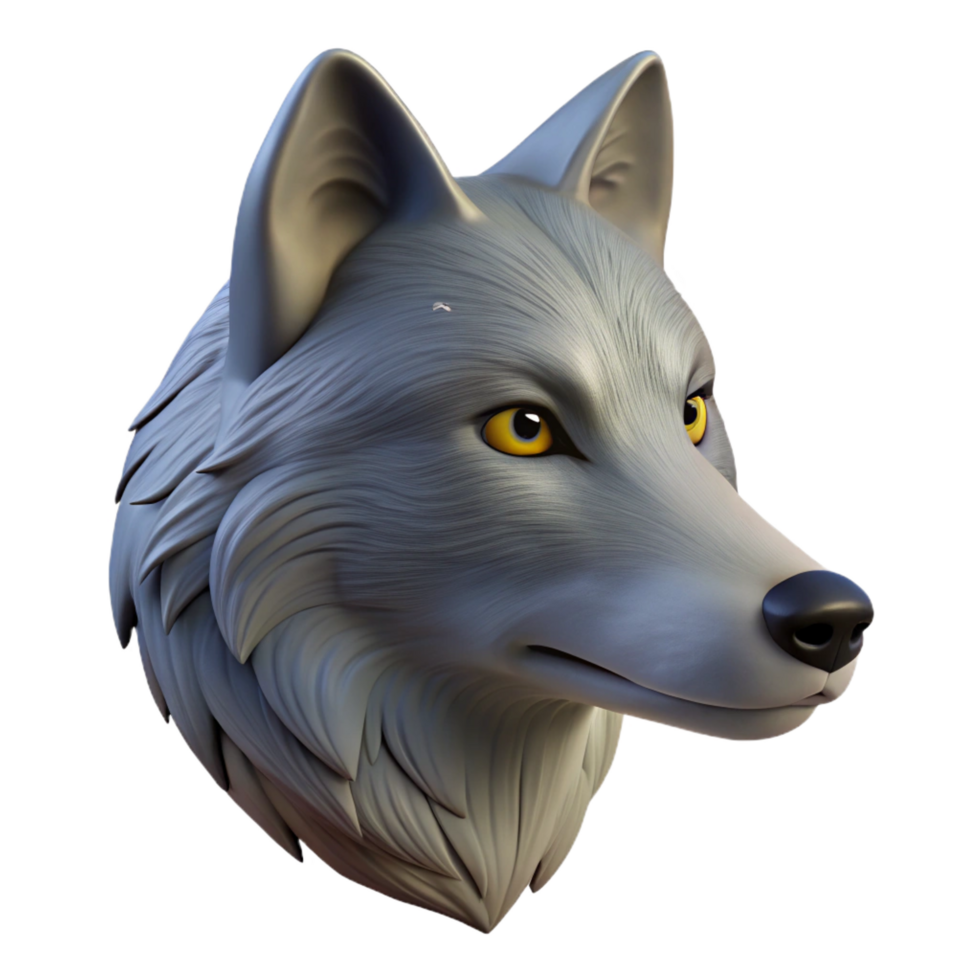 exemplary traditional Grey wolf head, detailesnout anears, side view, matte finish, studio lighting, isolateon transparent background,high-resolution product photography exclusive png