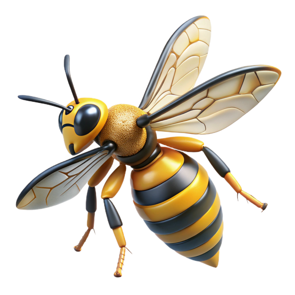 dazzling dramatic surreal Wasp with stripeabdomen, detailestinger, translucent wings, soft lighting, minimalist, with transparent background,high-resolution product photography masterfully captured png