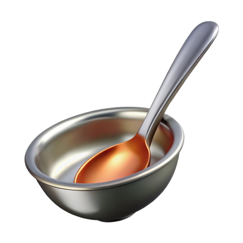 alluring exceptional Dinner spoon, stainless steel, polishebowl, soft lighting, front view, isolateon transparent background,high-resolution product photography png