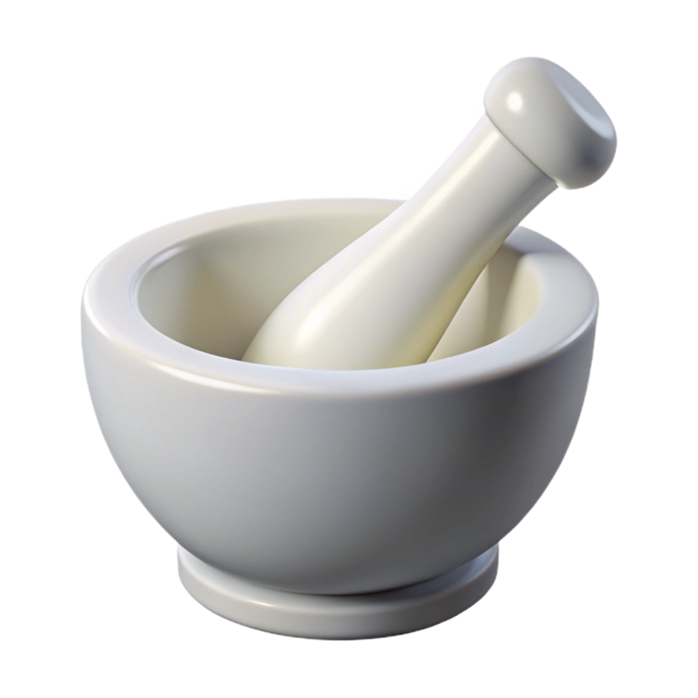 distinguishecoastal Mortar anpestle made of white porcelain, smooth texture, soft lighting, front view, isolateon transparent background,high-resolution product photography sharp png