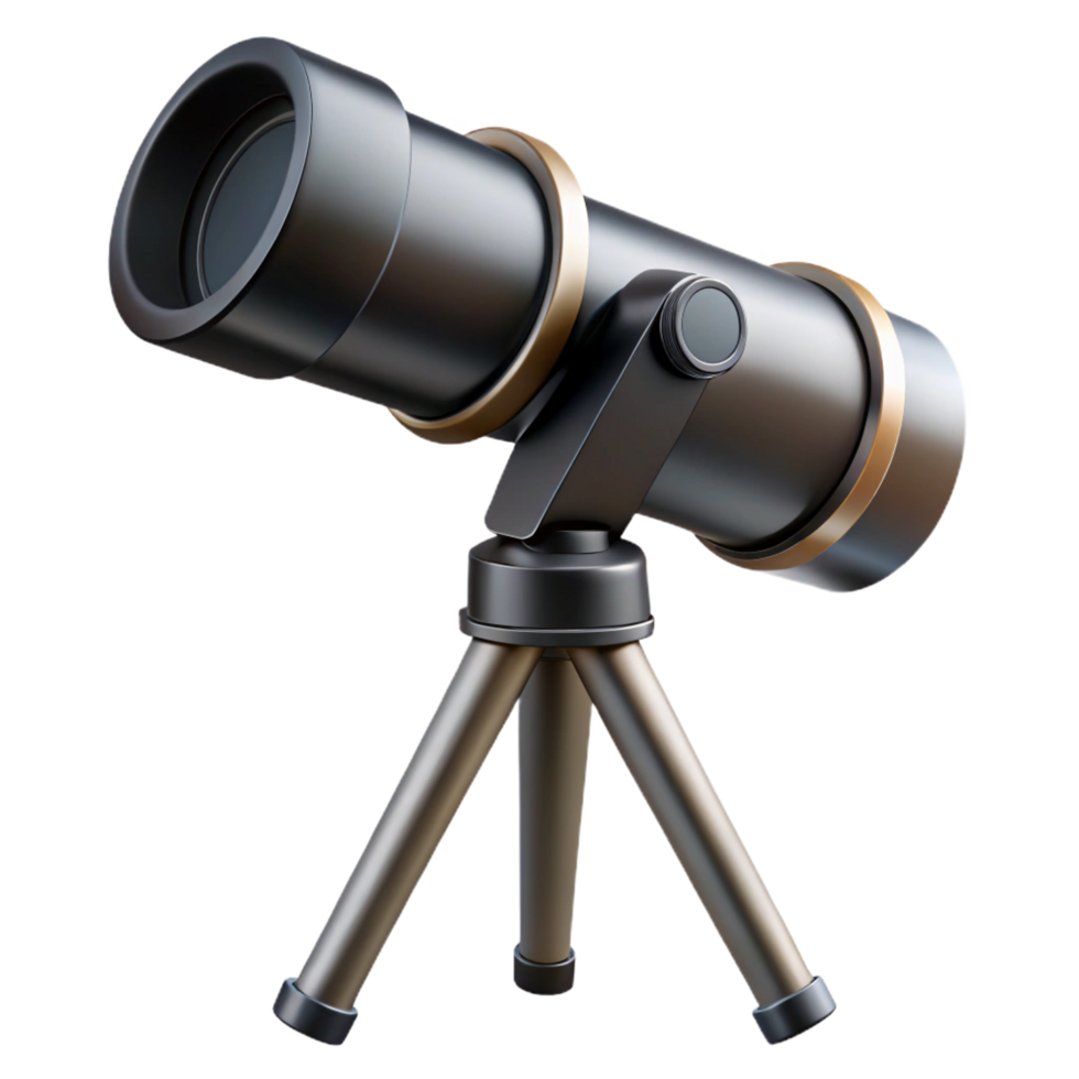 peaceful vibrant Telescope with adjustable lens antripomount, metallic anblack finish, dramatic lighting, side view, isolateon transparent background,high-resolution product photography ultra HD png