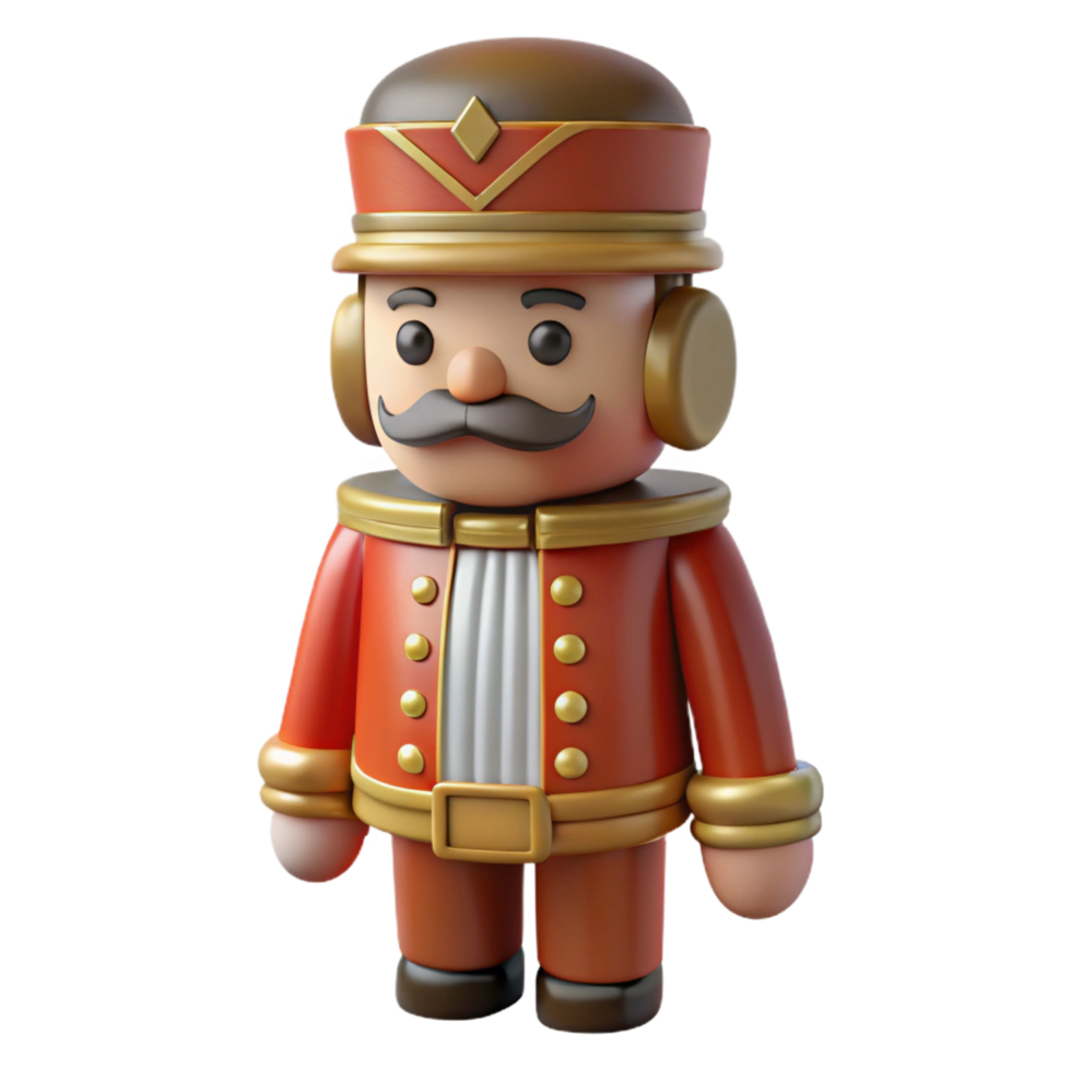 breathtaking playful avant-garde Wooden nutcracker figurine with detaileuniform anpainteface, front view, studio lighting, isolateon transparent background,high-resolution product fine detail png