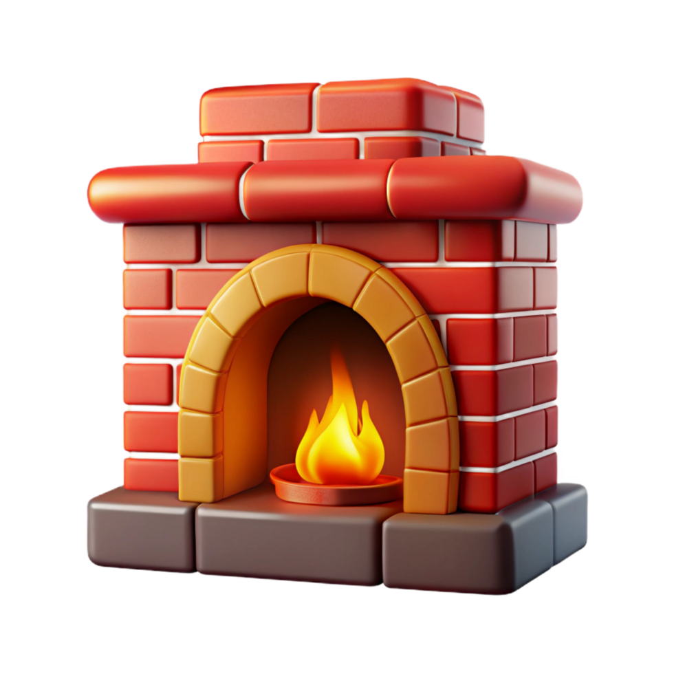 wonderful creative Brick fireplace, rebrick, mortar visible, fire burning, dramatic lighting, front view, photorealistic, with transparent background,high-resolution product photography expertly shot png