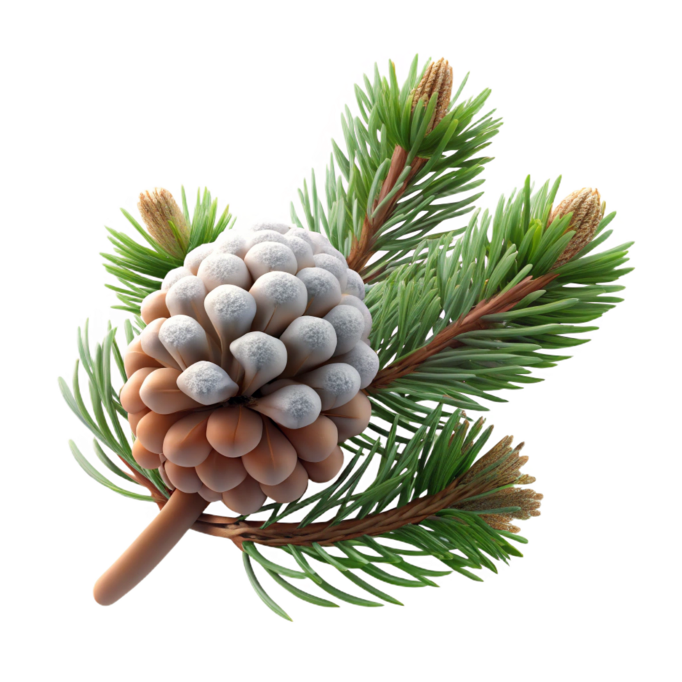 spectacular passionate urban Single branch of a pine tree with pine cones anartificial snow, close-up, studio lighting, isolateon transparent background,high-resolution product photography elite png