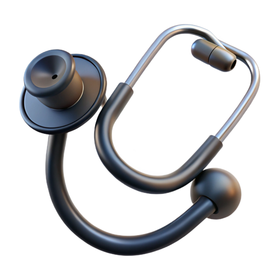 tranquil mesmerizing Stethoscope with dual-heachest piece, matte black tubing, chrome-plateear tips, soft lighting, render, isolateon transparent background,high-resolution product photography refined png