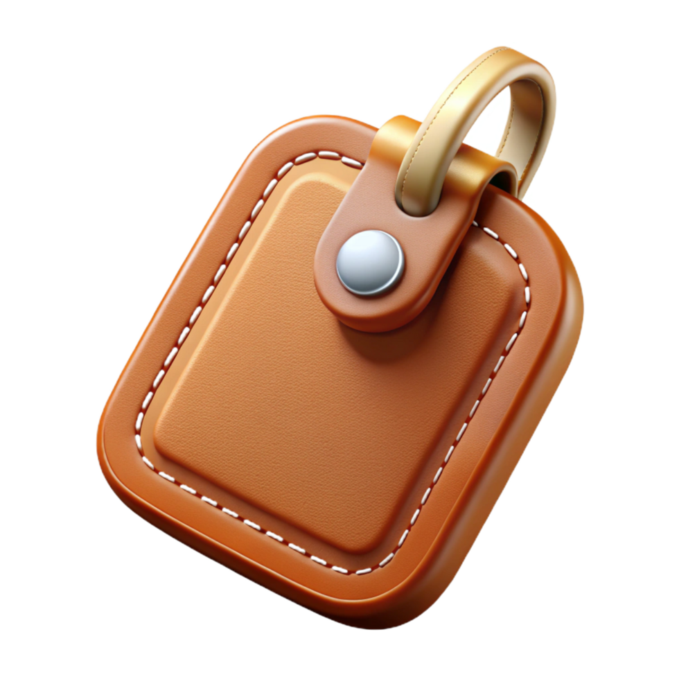 unforgettable traditional Stitcheleather luggage tag logo with embosselettering, realistic texture, studio lighting, angleview, with transparent background,high-resolution product photography luxury png